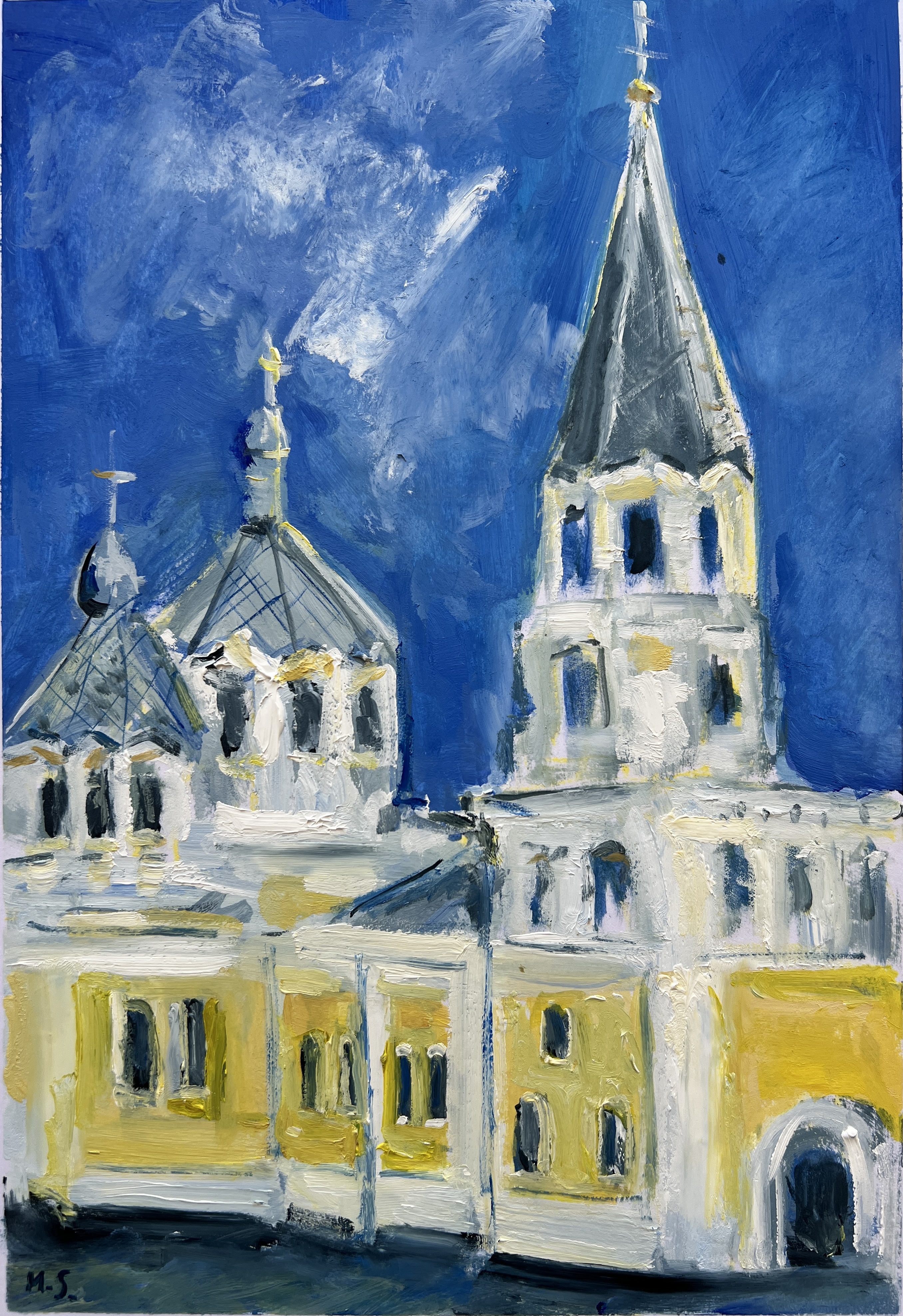 Holy Transfiguration Cathedral original painting by Marina Stognieva, Zhytomyr region, Picturesque Guide to Ukraine